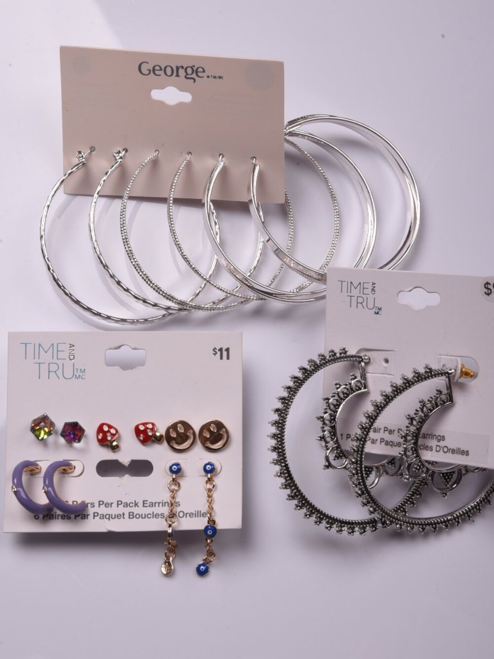 Mixed Fashion Earring Lot – Time and Tru & George Jewelry (3 Card Set)